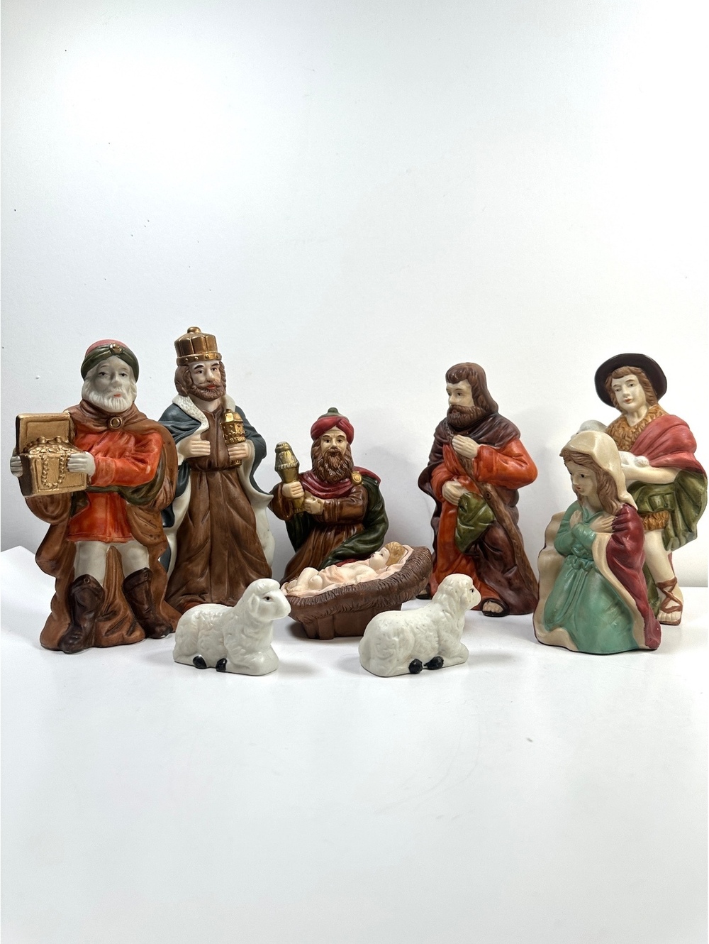 9 Piece Porcelain Nativity Set Hand Painted Vintage Trim-A-Home Christmas
